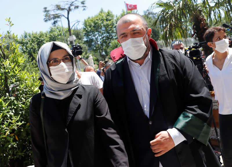 Hatice Cengiz, a fiancee of the murdered Saudi journalist Jamal Khashoggi, leaves the Justice Palace in Istanbul