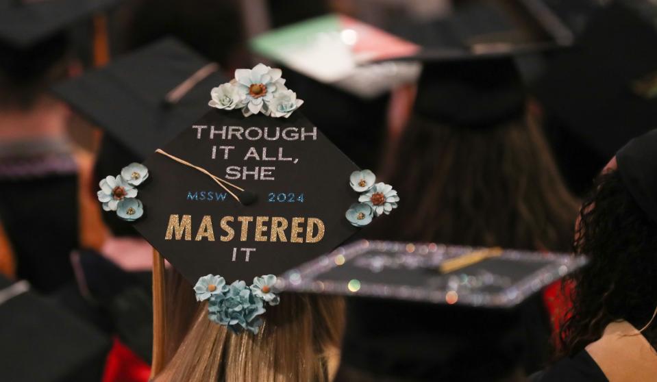 The top of plenty of graduation hats where decorated at the 10 a.m. spring 2024 commencement ceremony for the University of Louisville. 
May 11, 2024