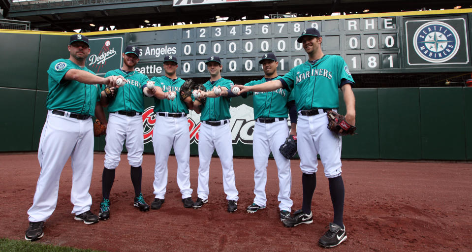 June 8, 2012: Kevin Millwood, Lucas Luetge, Stephen Pryor, Charlie Furbush, Tom Wilhelmsen and Brandon League combined to toss a no-hitter for the Mariners against the Dodgers.