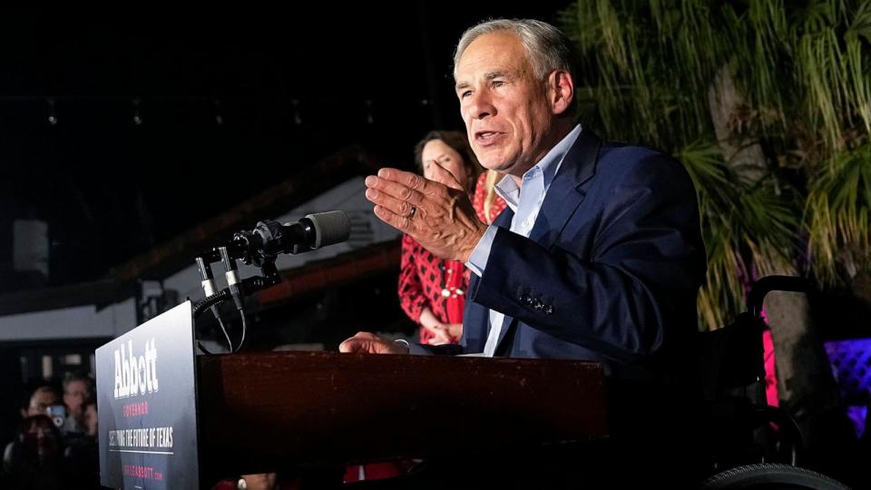 PHOTO: Texas Gov. Greg Abbott speaks during an election night party in McAllen, Texas, Nov. 8. 2022. (David J. Phillip/AP)