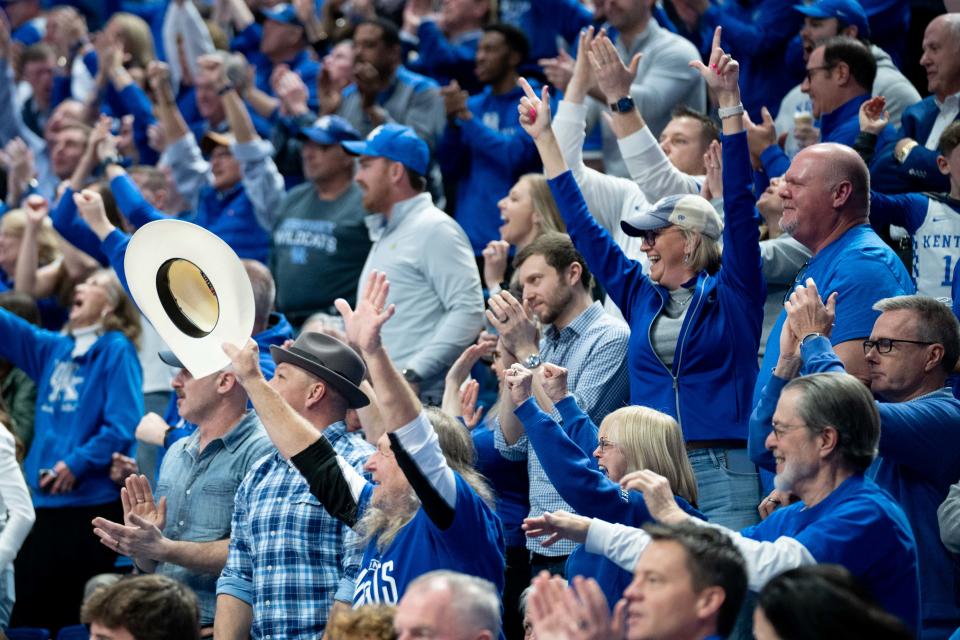 Kentucky Wildcats fans cheer on the team during their game against the Gonzaga Bulldogs on Saturday, Feb. 10, 2024 at Rupp Arena.