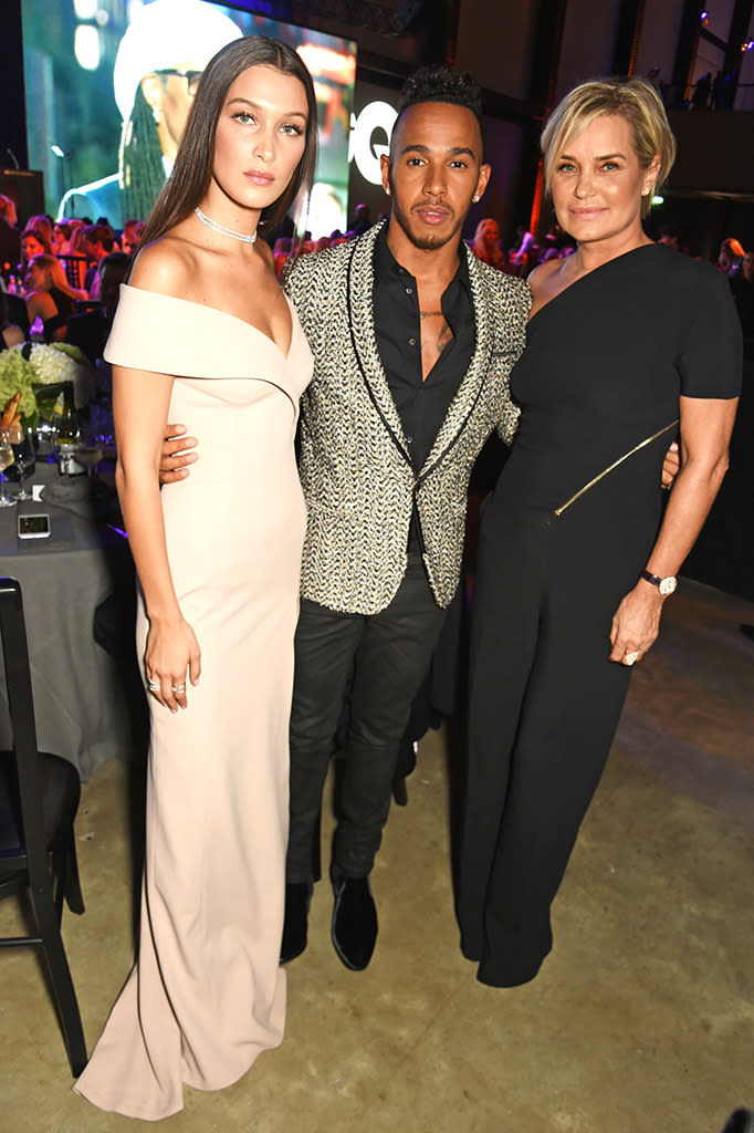 Bella Hadid, Lewis Hamilton, and Yolanda Hadid