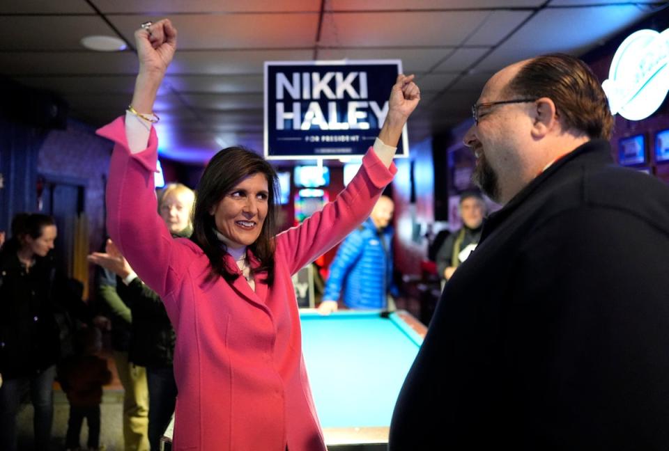 Nikki Haley in Iowa on Monday ahead of her disappointing performance in the caucuses (AP)