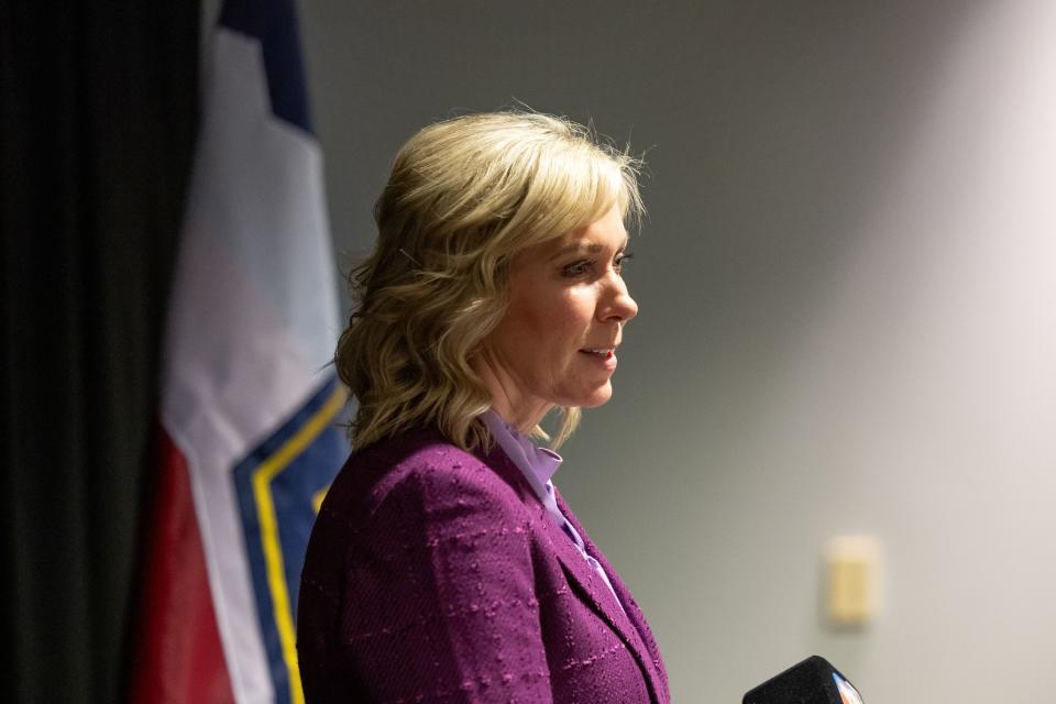 Amanda Covington, chair of the board of the Utah System of Higher Education, speaks during a press conference on campus free speech at the Utah System of Higher Education office in Salt Lake City on Friday, Dec. 1, 2023. | Spenser Heaps, Deseret News