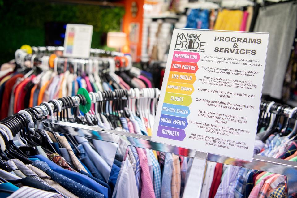 A flyer inside the Knox Pride Thriftique lists the programs and services offered by Knox Pride.