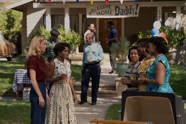 <p>Apple TV+</p> Brie Larson (far left) and Aja Naomi King (second from left) in 'Lessons in Chemistry.'