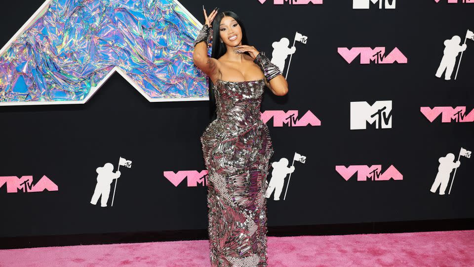 Cardi B had fun in a custom look from Turkish-British designer Dilara Findikoglu's eponymous brand. Created from hundreds of metal hair clips, the striking look is a floor-length version of mini-dress seen on the label's Fall-Winter 2023 runway.  - Dia Dipasupil/FilmMagic/Getty Images