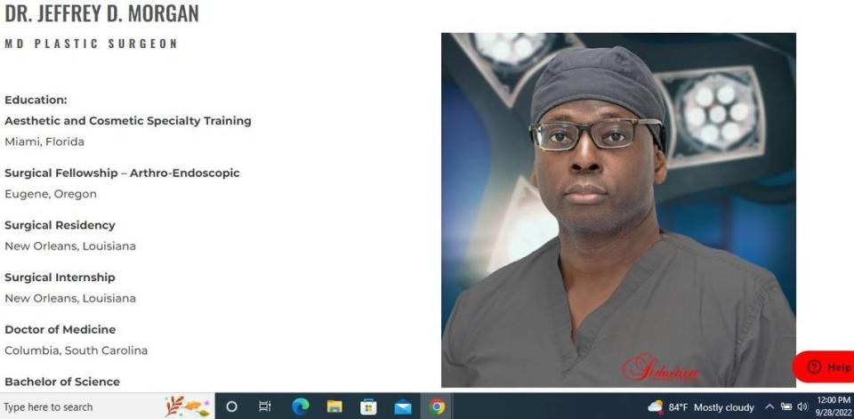 Dr. Jeffrey D. Morgan was advertised as a surgeon on the Seduction Cosmetic Center website as of Wednesday, Sept. 28.