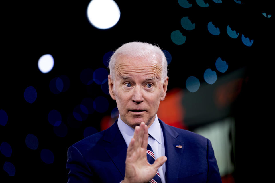 Democratic presidential candidate former Vice President Joe Biden speaks at the Brown & Black Forum at the Iowa Events Center, Monday, Jan. 20, 2020, in Des Moines, Iowa. (AP Photo/Andrew Harnik)
