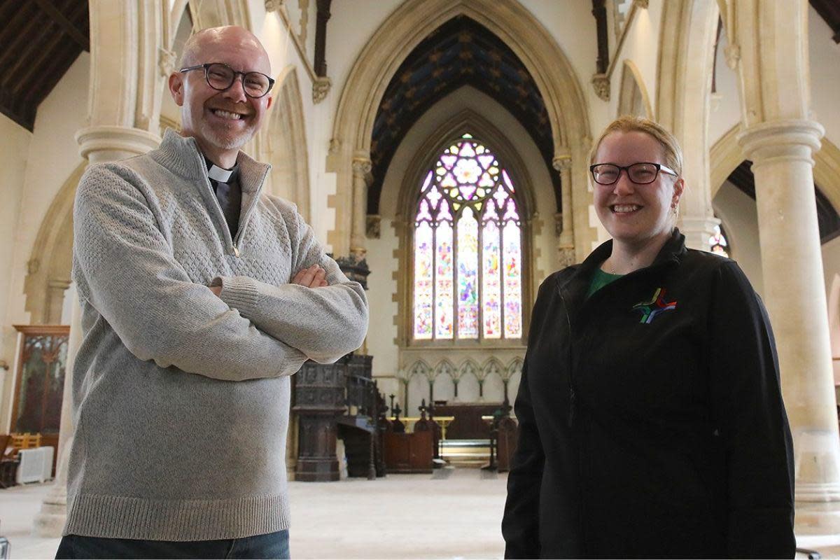 Newport Minster's team vicar, the Rev Steve Sutcliffe, with opertions manager Gemma Torrington. <i>(Image: Contributed)</i>