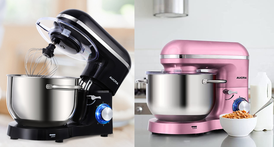 Save up to 36% on the Aucma Stand Mixer. Images via Amazon.