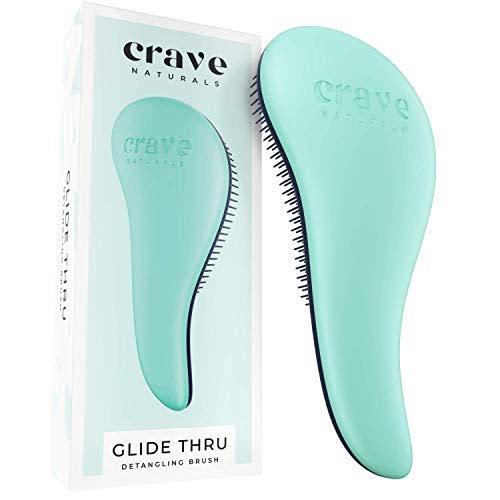 Crave Naturals Glide Thru Detangling Hair Brush for Adults & Kids Hair - Detangler Brush for Natural, Curly, Straight, Wet or Dry Hair - Hairbrush for Men & Women - 1 Pack - Turquoise