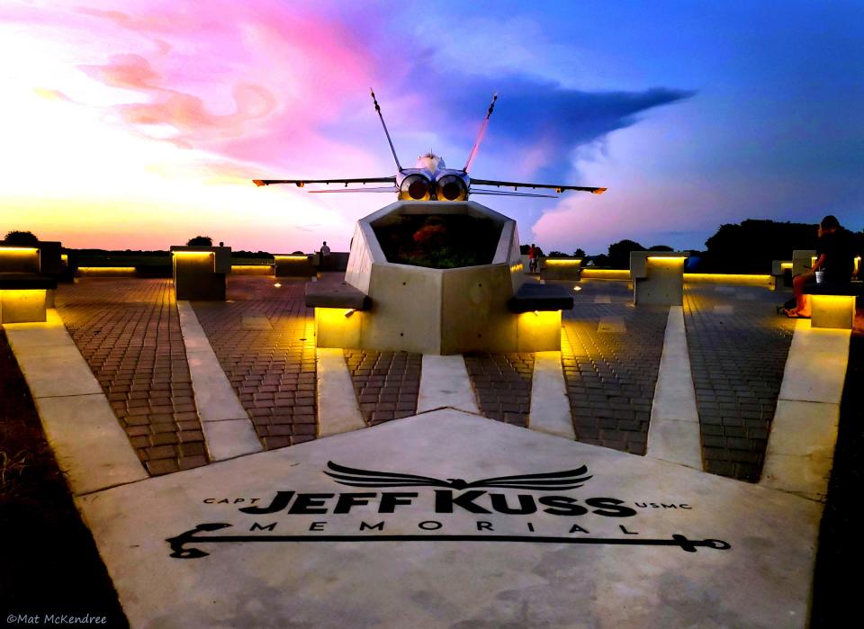 The Capt. Jeff Kuss memorial is within Lee Victory Recreation off Sam Ridley Parkway and is across the street from the runways at Smyrna Airport. Kuss crashed his jet June 2, 2016,  in a field in Smyrna during an air show practice.