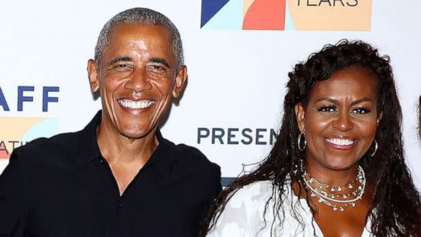 PHOTO: Barack Obama and  Michelle Obama attend the premiere of Netflix's Descendant during the Martha's Vineyard African-American Film Festival in Edgartown, Mass., Aug. 5, 2022. (Arturo Holmes/Getty Images, FILE)