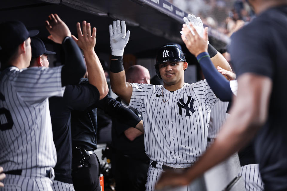 洋基大物新秀「火星人」Jasson Domínguez敲出本季第3轟。（MLB Photo by Dustin Satloff/Getty Images）