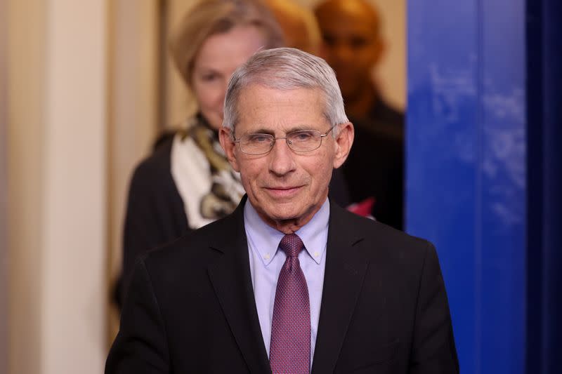 FILE PHOTO: Fauci arrives for the daily coronavirus task force briefing with President Donald Trump at the White House in Washington