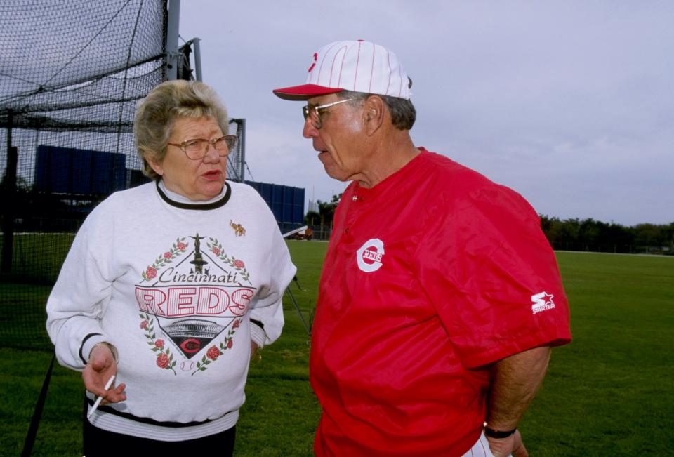 Marge Schott's name will be removed from the baseball stadium at the University of Cincinnati. Mandatory Credit: Rick Stewart /Allsport