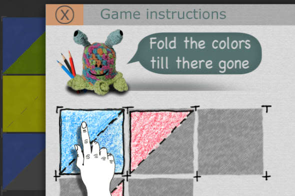 Folds tutorial screen showing crayon drawn triangle art style