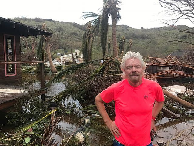  Sir Richard Branson amongst the debris on his private island Necker caused by Hurricane Irma. (Virgin.com/PA)