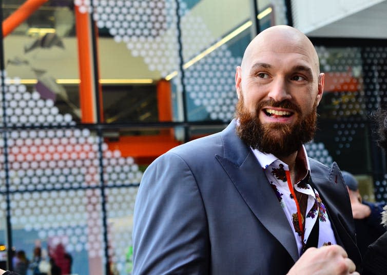 <span class="caption">Tyson Fury: more than just a boxer.</span> <span class="attribution"><a class="link " href="https://www.shutterstock.com/image-photo/londonbt-sport-headquarters-united-kingdom10012018-deontay-1192624156?src=Jeu6l31P_q7HhheSiWQQbg-1-0" rel="nofollow noopener" target="_blank" data-ylk="slk:Vasyl Leibiuk/Shutterstock.;elm:context_link;itc:0;sec:content-canvas">Vasyl Leibiuk/Shutterstock.</a></span>