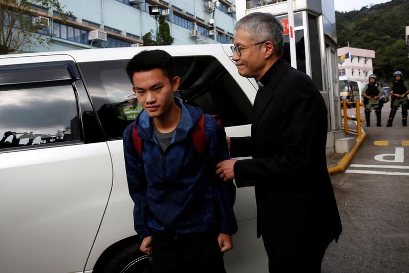 Chan Tong-kai, a Hong Kong citizen who was accused of murdering his girlfriend in Taiwan last year, bows in front of the media as he leaves from Pik Uk Prison, in Hong Kong