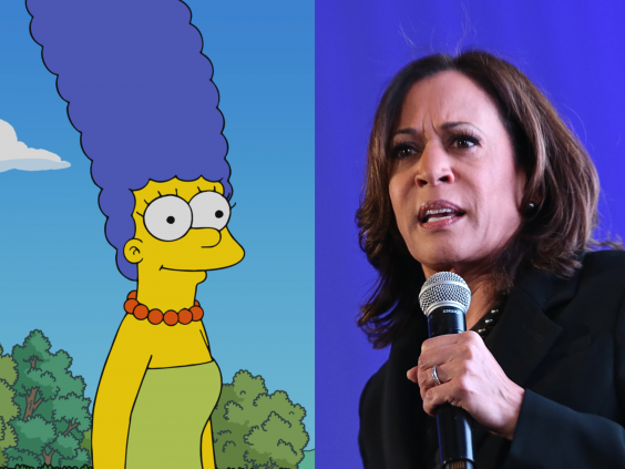 Marge Simpson (left) and Democratic VP candidate Kamala Harris (right) (Fox/Getty)