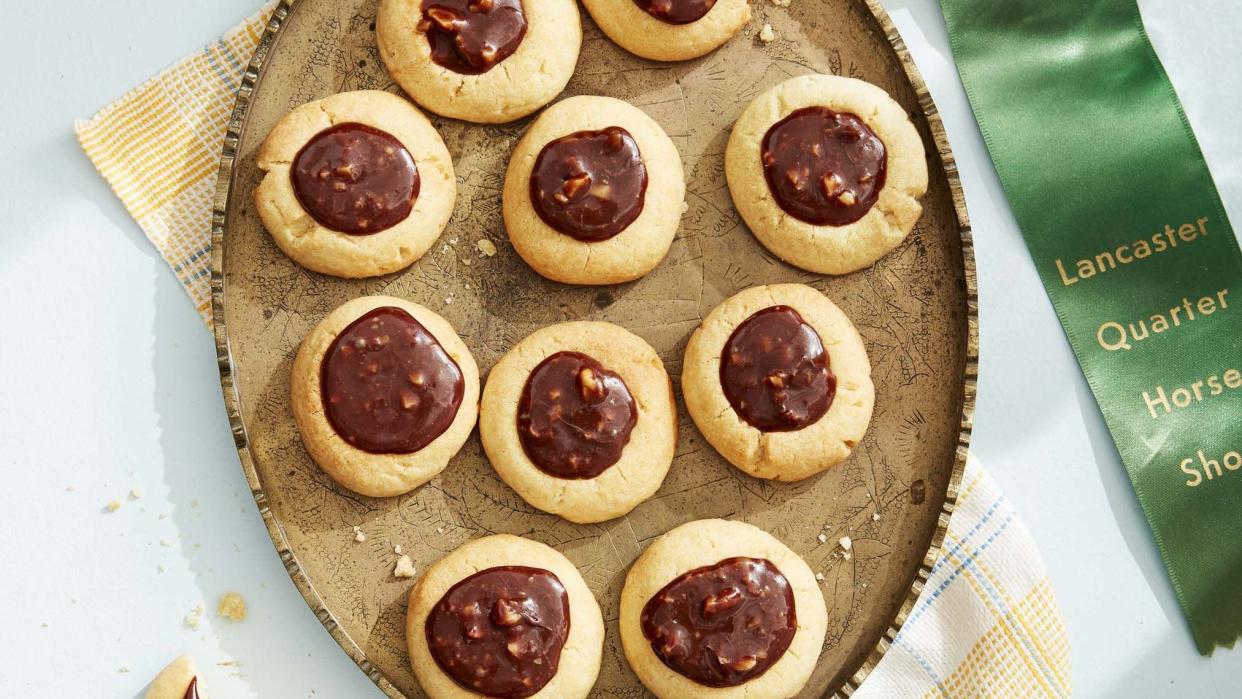 caramelchocolatewalnut thumbprint cookies