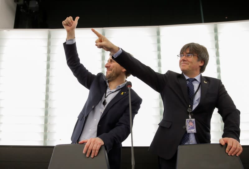 Former members of the Catalan government Puigdemont and Comin attend their first plenary session as members of the European Parliament in Strasbourg