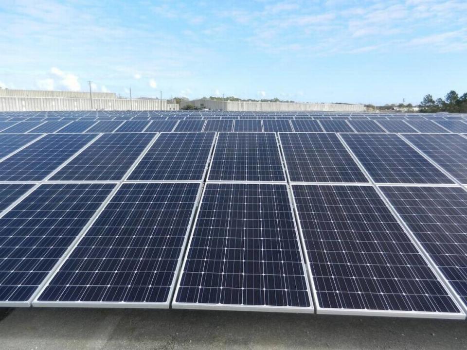 Solar panels at the Naval Construction Battalion Center in Gulfport supply power to the Mississippi Power grid. The Public Service Commission will review regulations for solar power in homes and schools.