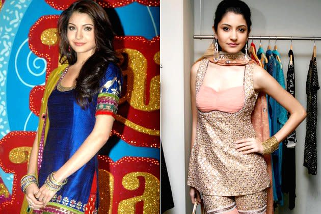  <p class="MsoNormal"><strong>4. Anushka Sharma: <br>If you thought wedding outfits was all about heavy lehengas, think again! This B’wood diva gave a whole new dimension to wedding attire, rocking the screen in colourful salwar kameezes. Bright colours like orange, purple and pinks became a fashion favourite after the style icon donned them in her movie <em>‘Band Baaja Baaraat’</em>.</strong></p> 