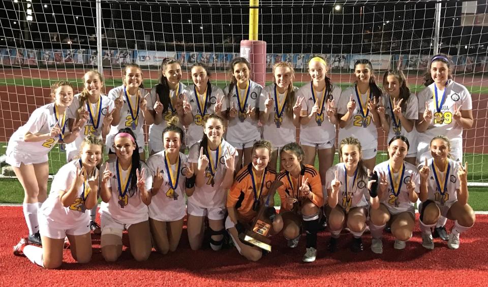 Padua celebrates its 12th state soccer championship after edging Middletown 3-1 in a penalty-kick shootout for the DIAA Division I title Friday night at Delaware State University's Alumni Stadium.
