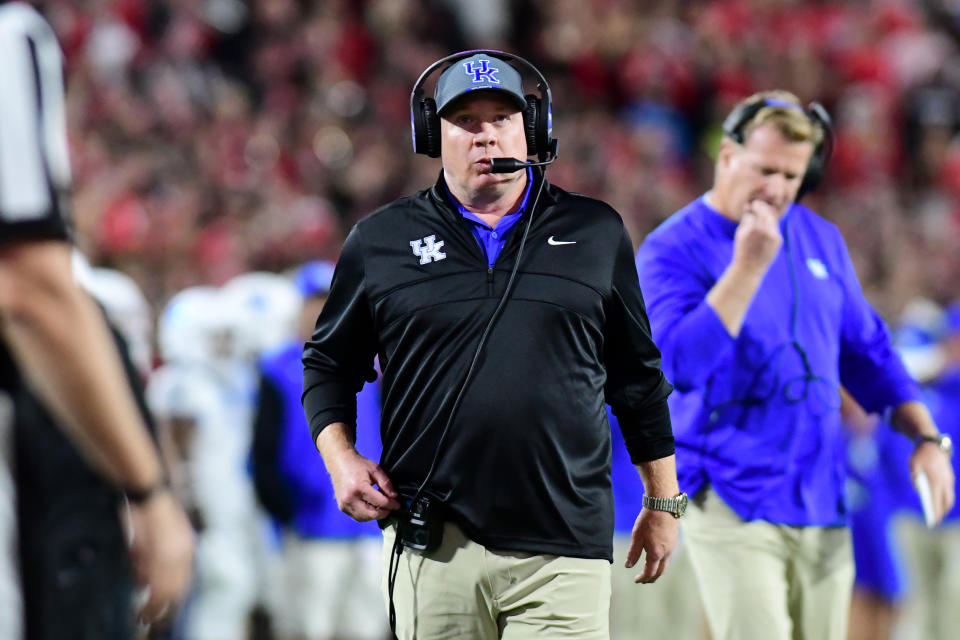 ATHENS, GA - OCTOBER 7: University of Kentucky head coach Mark Stoops during a game between University of Kentucky and University of Georgia at Sanford Stadium on October 7, 2023 in Athens, Georgia. (Photo by Perry McIntyre/ISI Photos/Getty Images)