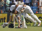 South Africa's captain Hashim Amla (L) and his teammate Faf du Plessis get ready to bat during the third day of their third test cricket match against India in Nagpur, India, November 27, 2015. REUTERS/Amit Dave