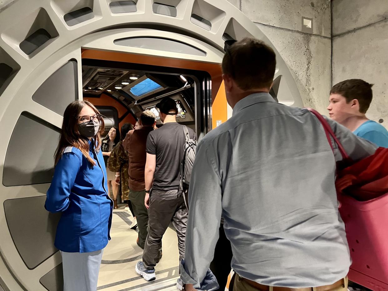 Guests are transported to space to board the Halcyon via space pods in the cruise terminal. (Photo: Terri Peters)