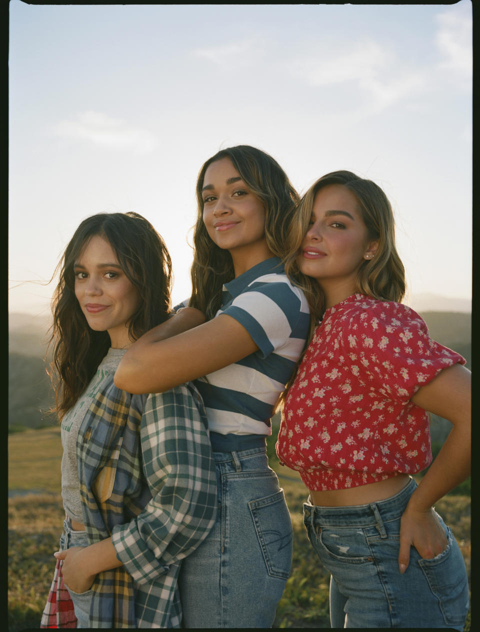 Looks from American Eagle’s fall 2021 campaign, with cast members, Jenna Ortega, Madison Bailey and Addison Rae. - Credit: Courtesy Photo AEO
