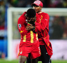 2010 World Cup quarter-final - Uruguay vs Ghana<br><br>Uruguayan striker Luis Suarez committed an incredible handball on the goal line, resulting in a red card and a chance for Ghana to become the first African nation to make a World Cup semifinal with a victory. Asamoah Gyan stepped up to the spot but his penalty hit the crossbar, causing the match to go to a penalty shootout. Uruguay won and progressed.