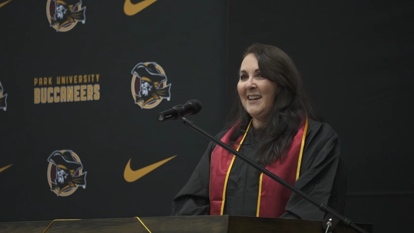 Gilbert Mayor Brigette Peterson speaks at Park University Gilbert's first ever commencement ceremony at Paloma Community Church in Mesa on April 30, 2022.