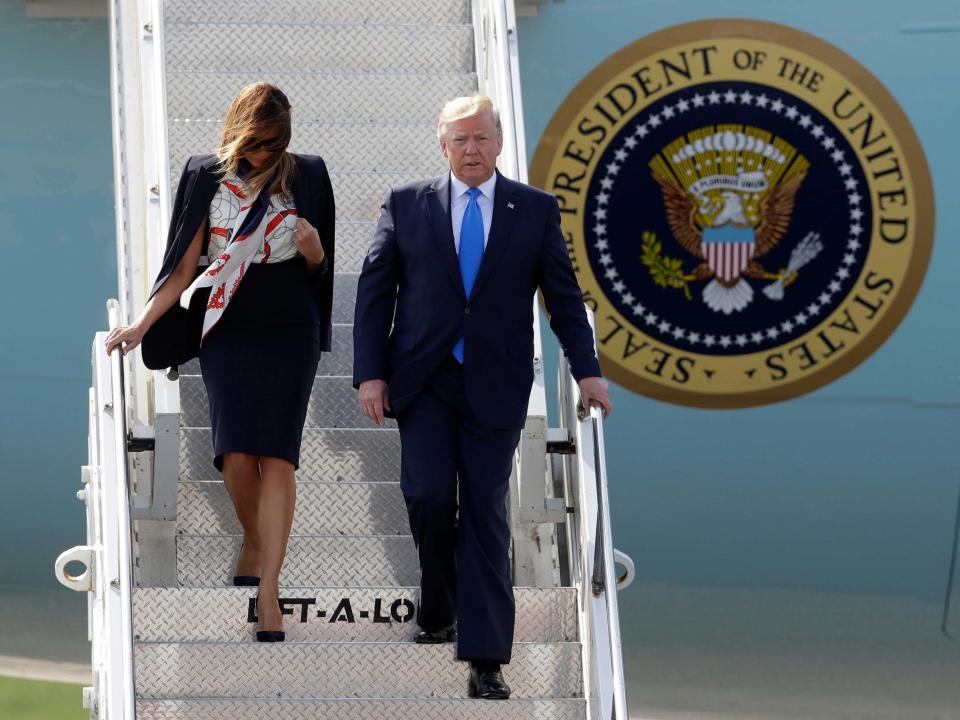 Donald Trump is facing growing calls for his impeachment as he arrives in the UK for a three-day state visit during which he and his family will meet the Queen, the Prince of Wales and the Duchess of Cornwall at Buckingham Palace.The US president’s trip is already off to a rocky start after he launched into an attack on London mayor Sadiq Khan, whom he branded “a stone cold loser” on Twitter, a remark in turn labelled “childish” by a City Hall spokesman.Before departing Washington, Trump praised Boris Johnson and Nigel Farage, suggested the UK leave the EU without a deal and denied calling Meghan Markle “nasty” in an interview with a British newspaper, despite their having his comment on tape.Please allow a moment for the liveblog to load