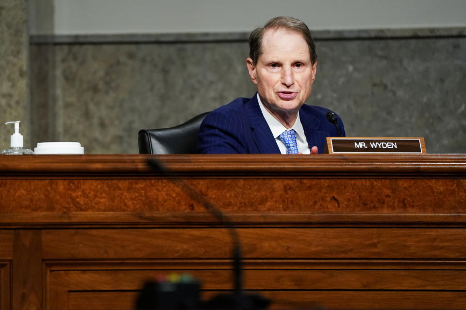 U.S. Senator Ron Wyden, D-Ore., speaks at a Senate Finance Committee hearing on President Donald Trump's 2020 Trade Policy Agenda on Capitol Hill in Washington, D.C., U.S., June 17, 2020. Anna Moneymaker/Pool via REUTERS