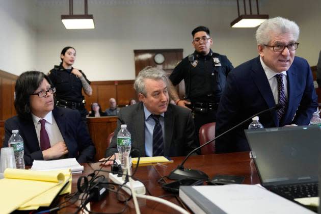  Edward Kosinski, left, Craig Inciardi, center, and Glenn Horowitz take a seat at the defense table in Supreme Court on Feb. 22, 2024, in NY. - Credit: AP Photo/Mary Altaffe