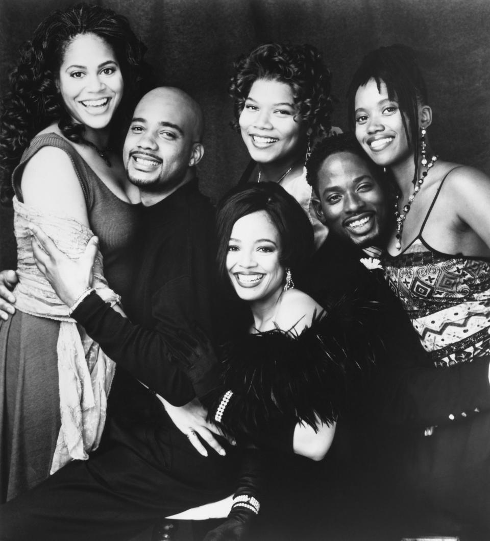 Group portrait of the "Fresh Prince of Bel-Air" cast smiling