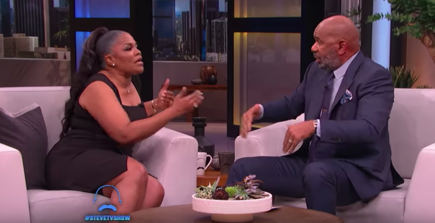 Mo’Nique was on Steve Harvey’s show on Wednesday, and they hashed out their differences. (Screenshot: Steve Harvey Show)