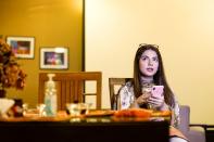 Dananeer Mobeen, a social media influencer who has become famous after her five-second video went viral, speaks during an interview with Reuters, in Karachi, Pakistan