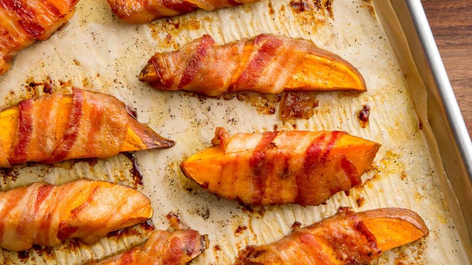 bacon wrapped sweet potato fries recipe