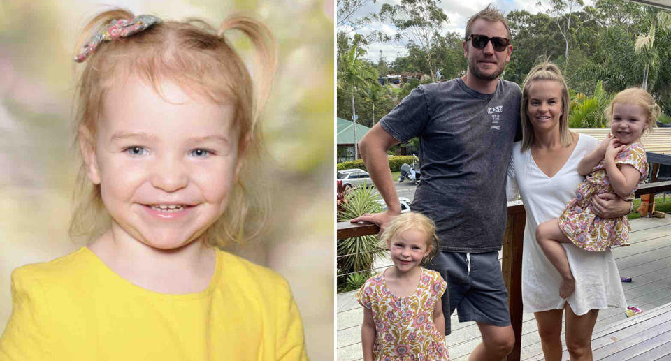 Arlee O’Mahoney (left) and with her family (right).