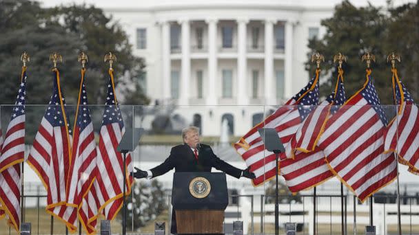 PHOTO: President Donald Trump speaks during a 'Save America Rally' near the White House in Washington, Jan. 6, 2021. (Shawn Thew/Bloomberg via Getty Images, File)