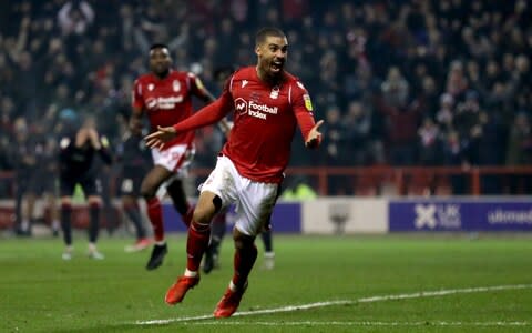 Nottingham Forest's Lewis Grabban celebrates after he scores his sides first goal - Credit: PA