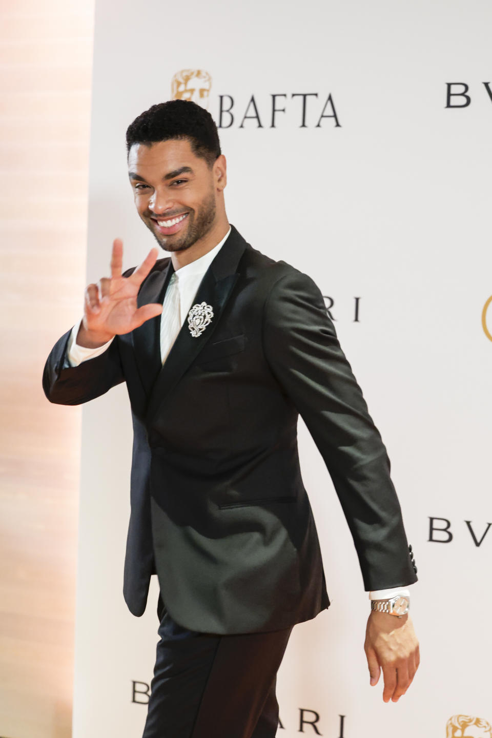 Rege-Jean Page poses for photographers upon arrival at the BAFTA Gala event in London, Thursday, Feb. 15, 2024. (Photo by Millie Turner/Invision/AP)