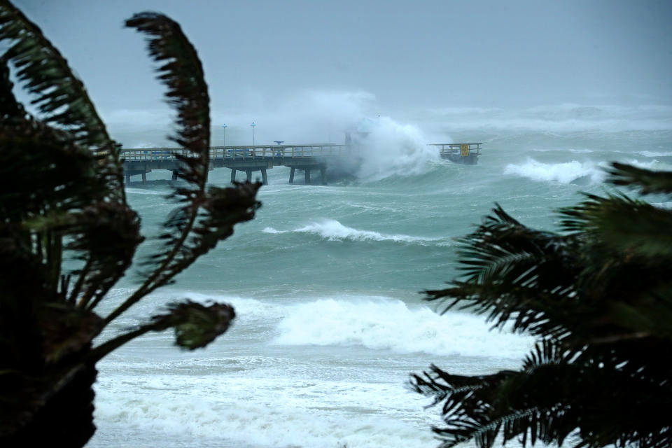 <p><strong>Fort Lauderdale</strong><br>Large waves produced by Hurricane Irma crash into the end of Anglins Fishing Pier Sept. 10, 2017 in Fort Lauderdale, Fla. (Photo: Chip Somodevilla/Getty Images) </p>
