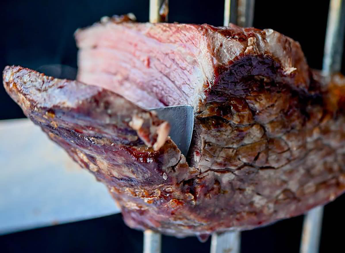 A closeup of sliced steak at Alma Gaucha restaurant